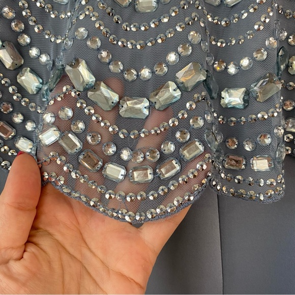 ASOS Design Embellished Cape Midi Scuba Dress Dusty‎ Blue 2 - Picture 3 of 14